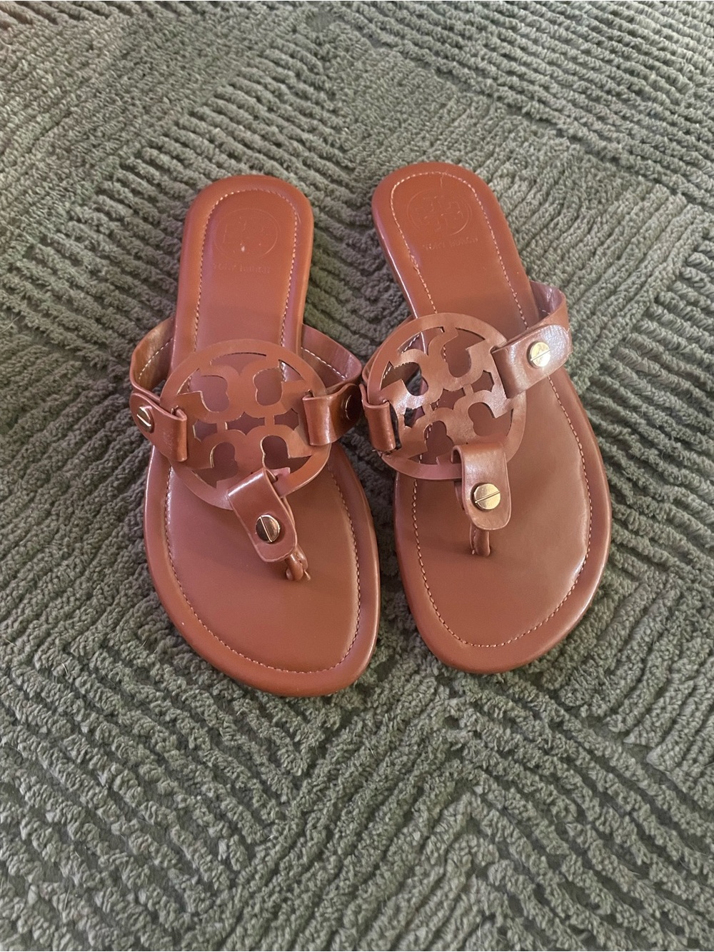 Brown Leather Miller Logo Thong Sandals